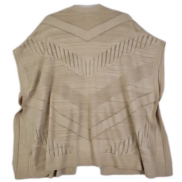 Chico's ~Woman S/M~ Beige/Tan Knit Short Sleeve Kimono Open Front Cotton Blend. - Picture 3 of 11